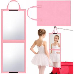 GlikCeil Foldable Portable Full Length Mirror for Dancer, Camping, Travel Pink 33.5" x 13.4" Portable Hanging Folding Mirror with Handle for Dance Competition Travel Full Body Backstage Mirrors