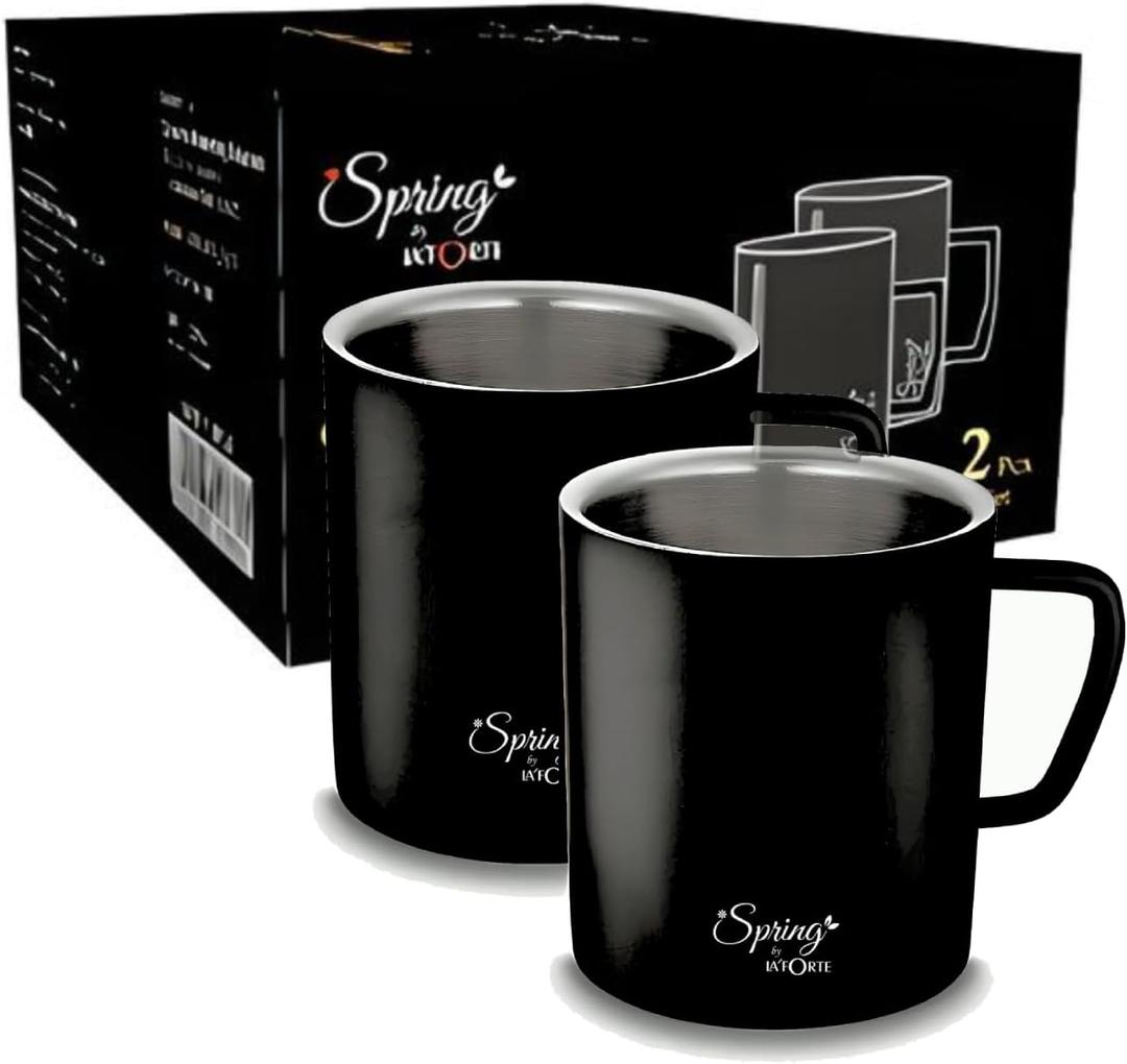 Spring Stainless Steel Double Walled Mugs: 100% BPA Free,5.07 oz (150 ml) Metal Coffee & Tea Cup Mug - Set of 2 Mugs