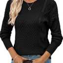EVALESS Sweaters for Women Cable Knit Crewneck Pullover Sweater Tops Fall Winter Women's Clothing 2025 (Black, XL)