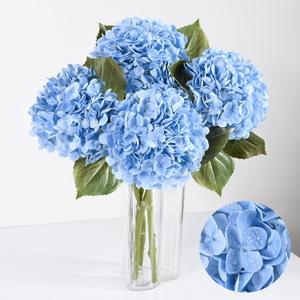 Artflower 4Pcs Real Touch Hydrangea Artificial Flowers, 22.5'' Blue Full Latex Faux Hydrangea Flowers for Home Floral Arrangements Wedding Bouquets Kitchen Table Centerpiece Decorations