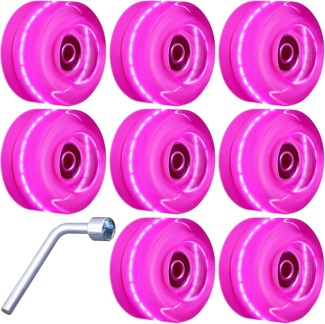 8 Pack Roller Skate Wheels with Bearings Installed Quad Light Up Wheels for Double Row Skating and Skateboard 82A (Pink)