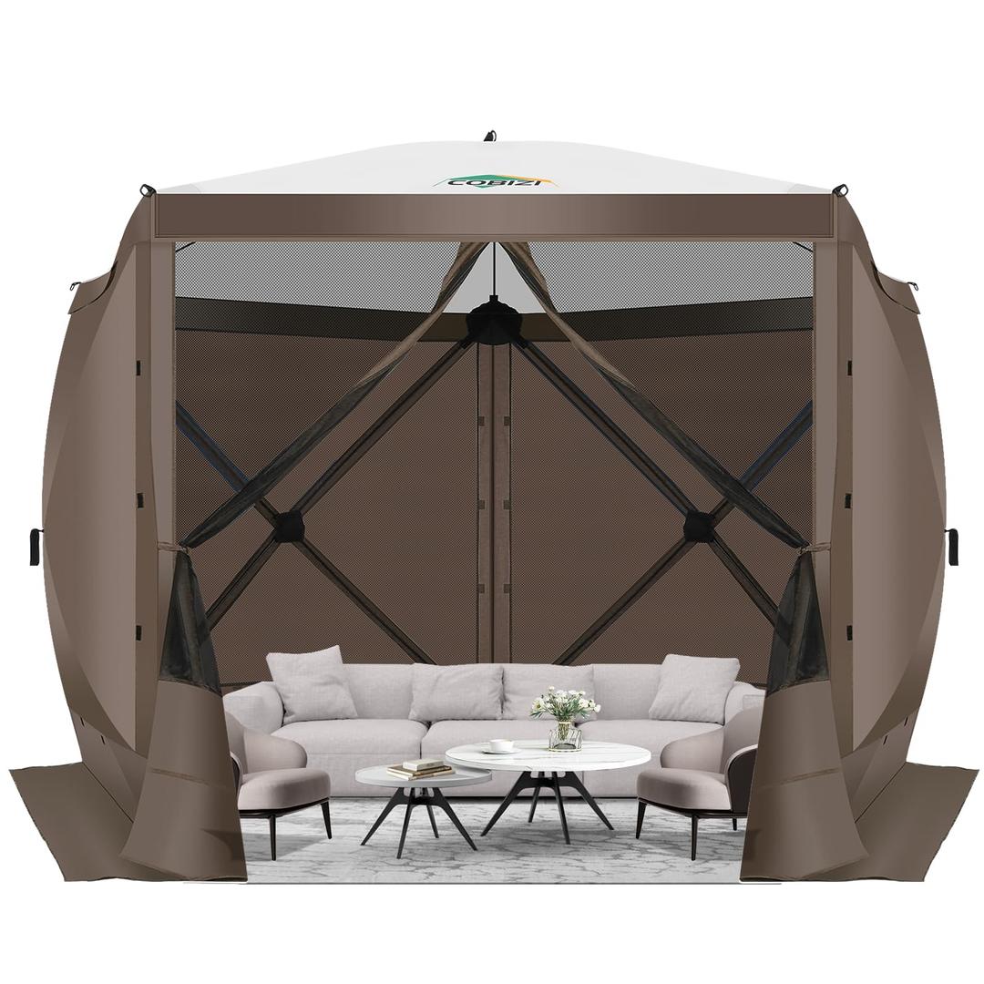 COBIZI 10x10 Pop Up Gazebo, Screen Tent with Carry Bag & Stakes, Brown | Portable Screen House, Gazebos on Clearance, with Sidewalls, Mosquito Netting, for Camping, Backyard, Garden, Beach
