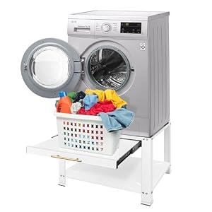 Royxen Washer and Dryer Pedestals Heavy Duty Metal Laundry Pedestal 29"W x 29"D x20"H, Washer Dryer Pedestal Extra Big Screws for Anti-Vibration, Basket Shelf, 800lbs Capacity, White