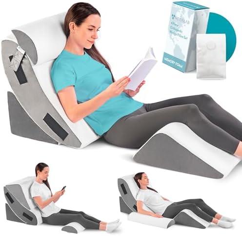 Orthopedic Bed Wedge Pillow Set 4PCS – Memory Foam Wedge Pillow for After Surgery, Shoulder Surgery, Sleeping, Back, Leg, Arm Support – Post Surgery, Acid Reflux, GERD, Snoring Relief