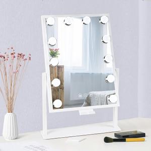 Vanity Mirror with Lights, Hollywood Lighted Makeup Mirror with Phone Holder, Smart Touch Control, 3 Color Lighting Modes, Detachable 10X Magnification, 360Rotation (White)