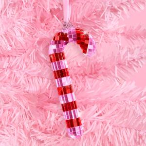 Xo, Fetti Disco Pink Candy Cane Ornament | Christmas Tree Decorations, Pinkmas Holiday Party, Cute Girly Winter Gift, Stocking Stuffer