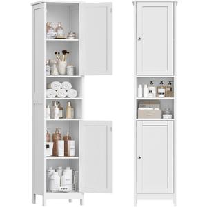 TEENFON 67" Tall Bathroom Cabinet with Adjustable Shelves and Doors, Narrow Bathroom Storage Cabinet for Small Space, Living Room, Entryway, Kitchen, White, 11.8"D x 11.8"W x 66.9"H
