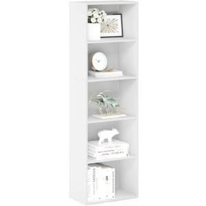 Furinno LUDER Book Shelf, 5-Tier Bookshelf, Bookcase with Open Shelves, 9.4 x 15.8 x 52, Easy Assembly, for Living Room, Bedroom, Home Office, White