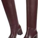 wetkiss Low Heel Knee High Boots for Women Regular Calf Friendly Side Zipper Almond Toe Faux Leather Comfortable Boots for Walking, Dancing, Standing for Long Periods With No Pain (7.5)