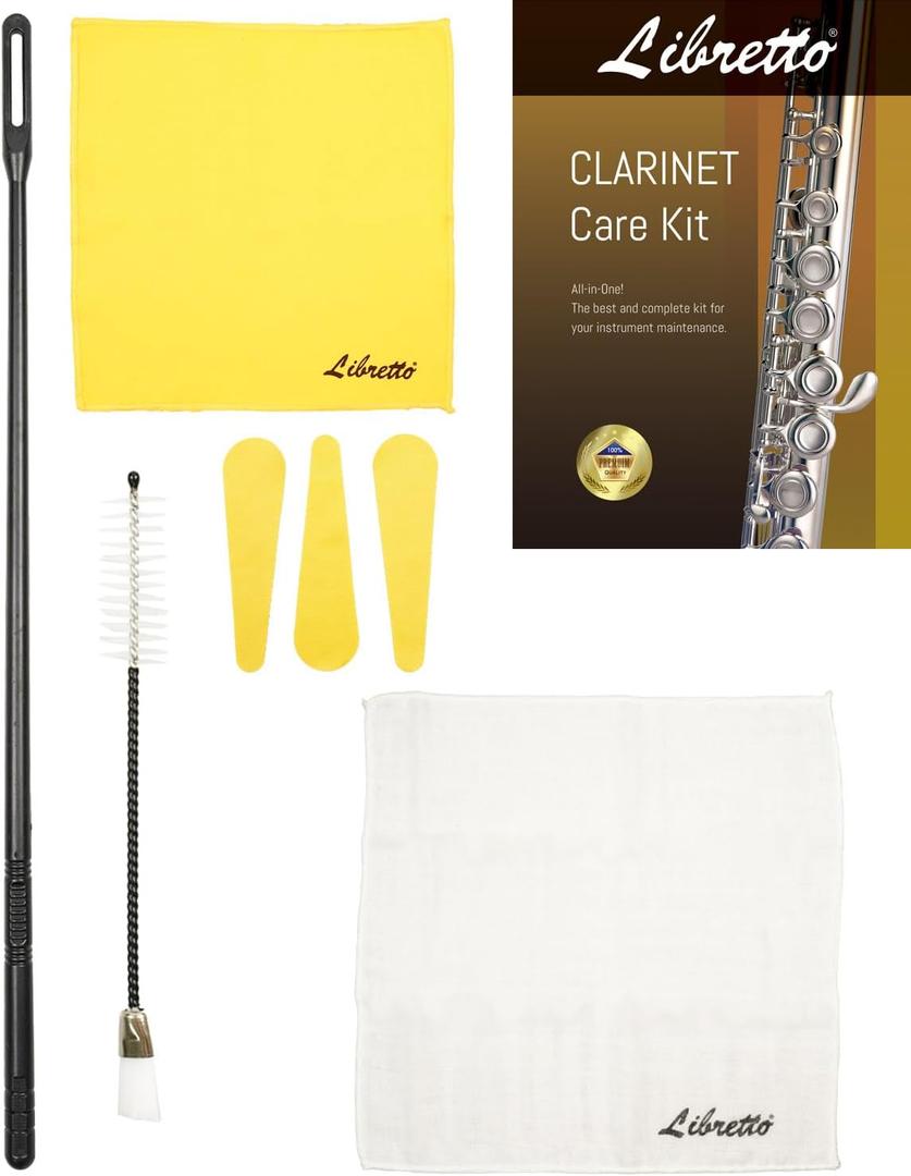 Libretto Flute Cleaning Kit – Includes Cleaning Rod, Dust Brush, Microfiber Polishing Cloth, White Cleaning Cloth, and 3 Pad Dryers for Daily Flute Care