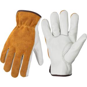 Leather Work Gloves Cowhide Gardening Glove for Wood Cutting/Garden/Construction/Driving for Men and Women 1 Pair(Large)