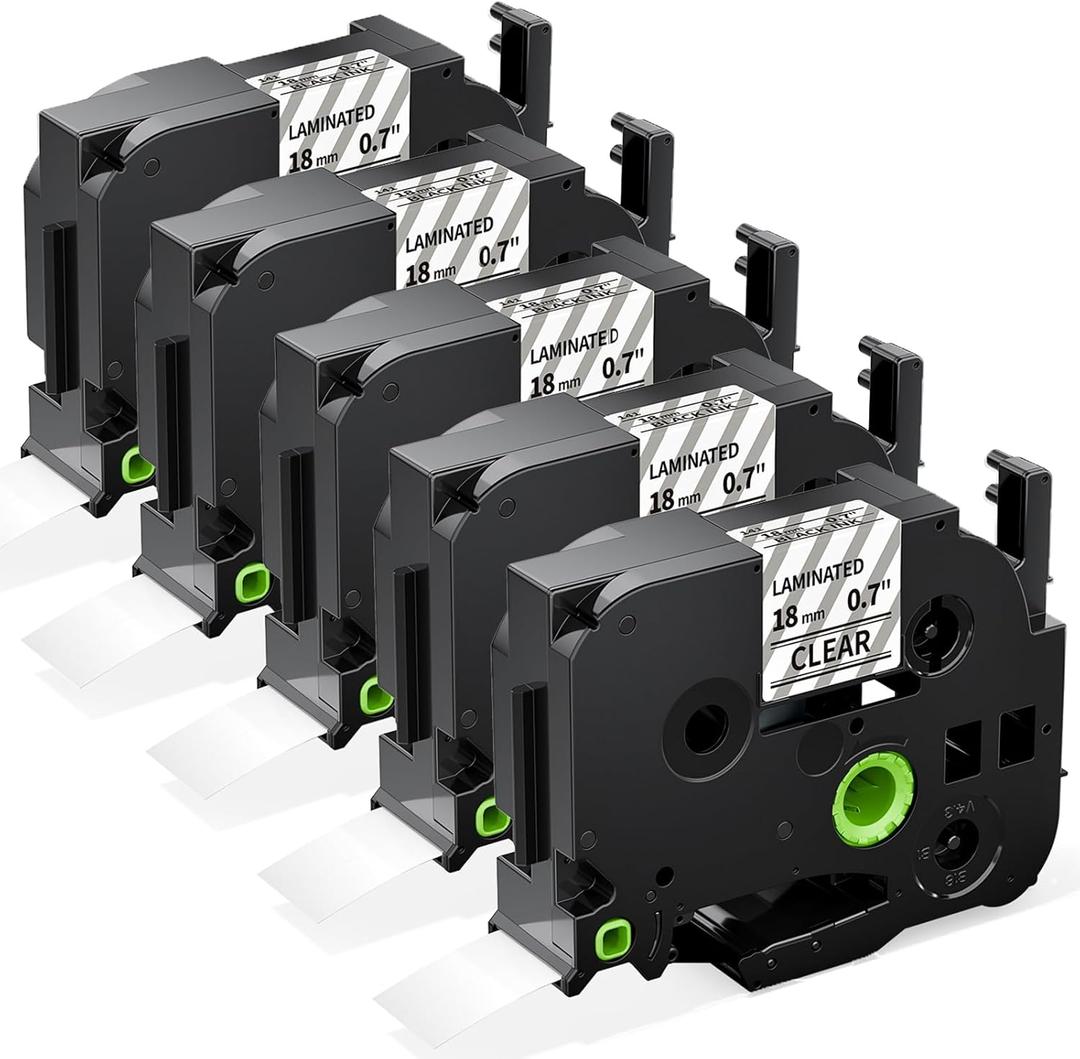 Labelife Label Maker Tape 18mm Clear TZe-141 Compatible with Brother P Touch TZe TZ Tape 18mm 0.7 Laminated Clear TZe141 TZ-141 3/4 Inch Label for Ptouch PTD600 PTD400AD PT1880, 5-Pack (Black on Clear)