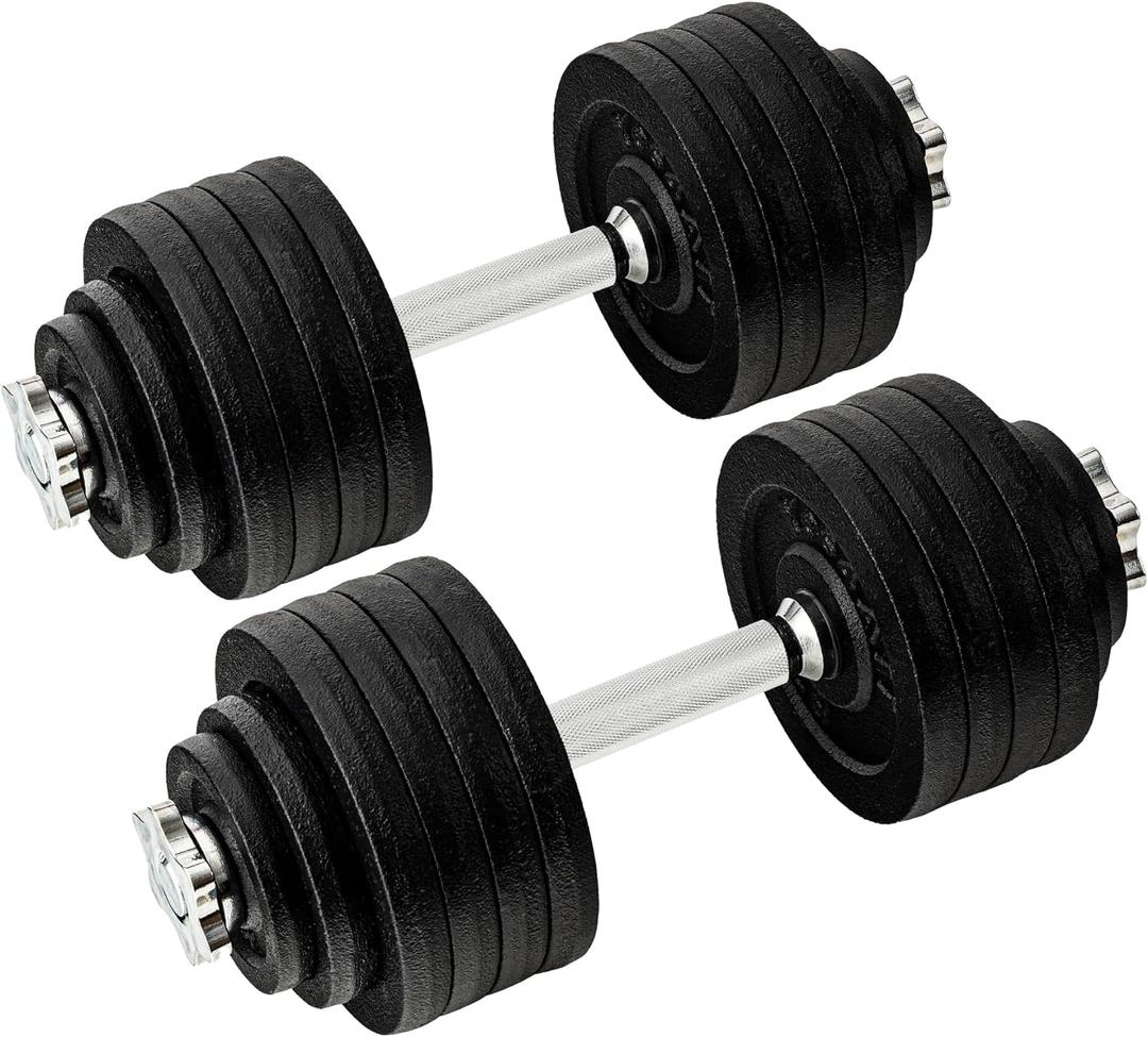 Yes4All Old School Adjustable Dumbbell Set with Weight Plates, Star Lock Collars/Connector, 40lbs to 200lbs Adjustable Weight Plates Set (I1. 105LB or 52.5LBS Dumbbell Pair - Black)