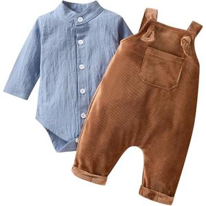 Unutiylo Baby Boys Clothes for Gentleman Outfits,Toddler Overalls Baby Suspender Pants and Bodysuit Romper, 0-3 months