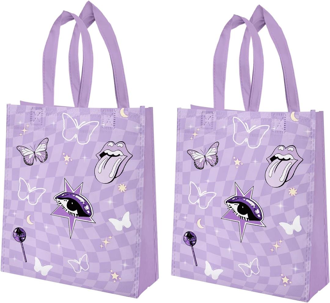 20Pcs Purple Music Party Gift Bags Non-woven Goodie Bag Reusable with Handle for Music Fans Gathering Purple Themed Birthday Decoration Supplies