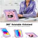 LTROP Case for iPad (A16) 11th Generation 11 Inch 2025/ 10th Generation 10.9 Inch 2022, Strong Protective Shockproof Cover with Rotating Kickstand Shoulder Hand Strap Stylus Holder, Purple/Pink