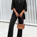 PRETTYGARDEN 2 Piece Lounge Sets for Women Summer 2025 Short Sleeve Tops Wide Leg Pants Matching Travel Outfits Clothing (Black,X-Small) 