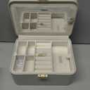 KAMIER Jewelry Box, 2 Layers PU Leather Jewelry Organizer Box, Large Capacity, Double Lock and Large Mirror, Hidden Necklace Hooks, Removable Dividers, Grey (Gray)