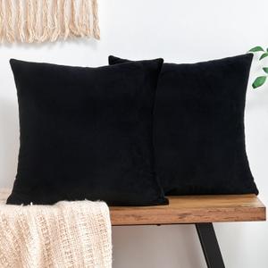 Throw Pillow Covers Decorative Velvet Set of 2 18x18 Inch Pillow Covers, Soft Black Pillowcases for Couch Sofa Bed Living Room, Farmhouse Home Boho Decor, Square Accent Cushion Covers
