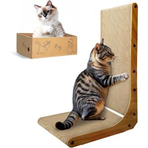 AGYM Cat Scratcher, 26 inch L Shape Cat Scratching Pad for Indoor Cats, Durable Sustainable Cardboard Scratcher with Box, Recyclable Vertical Cat Scratch Pad to Protect Furniture, Large