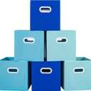 Stero Fabric Storage Cubes Bins, 13 inch Fun Colored Foldable Storage Baskets with Dual Plastic Handle for Home, Kids Room, Closet and Toys Organization, Multi Colored, Set of 6 (Cyan, Dark Blue, Blue)