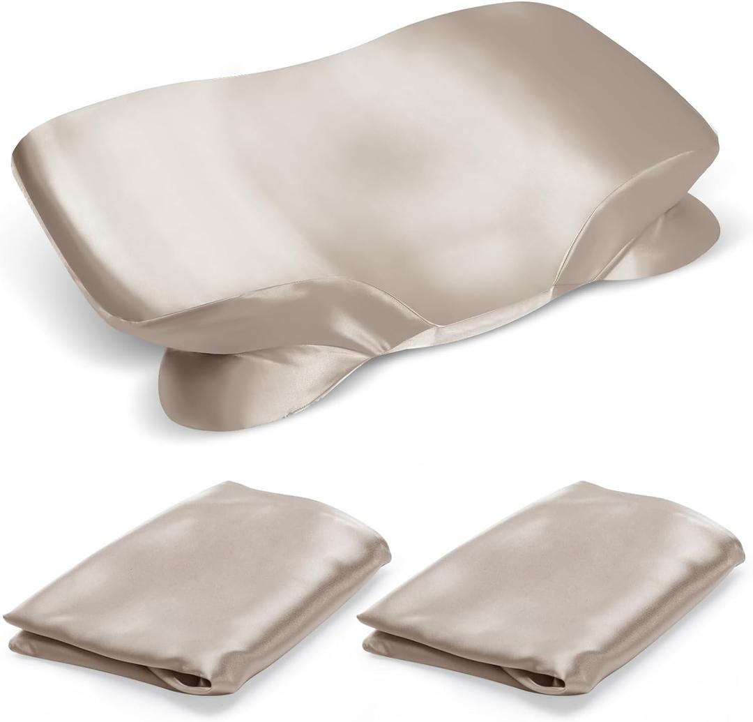 2 Pack Satin Pillowcase for Zelimun Cervical Pillow, Contour Pillow Case Cover, Soft and Smooth Pillowcase Cover with Zipper (Champange)