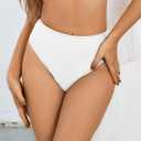 Bellecarrie Women's Thong Rave Bottoms High Waisted High Cut Bikini Bottoms (White, XS)