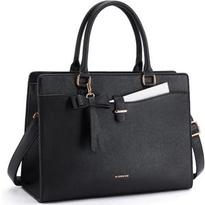Missnine Laptop Tote Bag for Women 15.6 Inch Leather Work Bags Teacher Computer Purse Briefcase Handbag for Office, Travel (Bow Black)