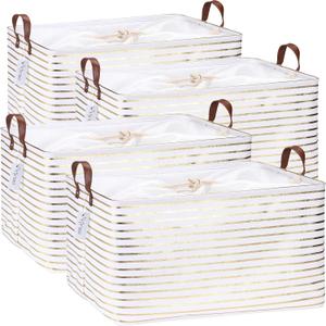 Hinwo 70L Extra Large Storage Bins, 4-Pack Closet Organizers and Storage, Foldable Clothes Storage Baskets with Handles, Containers for Clothing, Blanket, Comforters, Toys, Bedding (Gold Stripe)