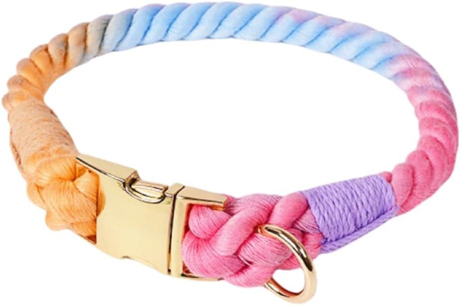 Quick Release Braided Cotton Dog Collar-Handmade Soft Rope Collar with Easy Snap Buckle for Small Medium Large Dogs(Macaron,L)