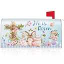 Easter Mailbox Covers Magnetic Standard Size, He is Risen Bunny Cross Floral Mailbox Wraps, Religious Easter Outdoor Garden Yard Decor