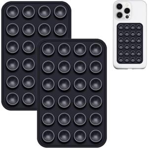 JingJinYY 2 Pack Silicone Suction Phone Case Mount, Non Slip Sticky Phone Grip for Cellphone, Silicon Adhesive Suction Cup Phone Mount, Strong Grip Holder for Selfies and Videos (Black)