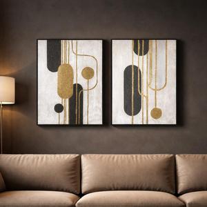 Artiluxy Minimalist Abstract Wall Art Set of 2, Modern Black and Gold Line Canvas Prints, 18x24 Inch Ready to Hang Wall Decor for Living Room, Bedroom, Office