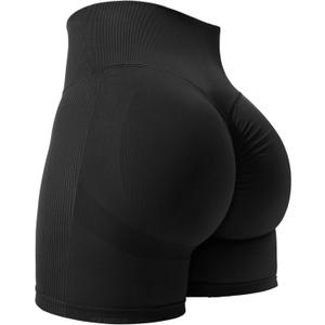 YEOREO Women High Waist Workout Yoga Gym Smile Contour Seamless Cycling Shorts (X-Small, Black Solid)