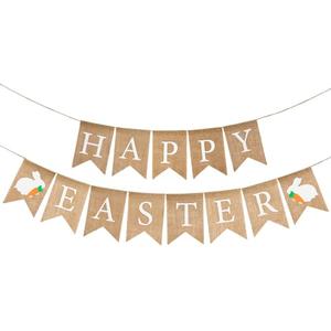 GCQQ Happy Easter Banner, No DIY Easter Garland, Cute Bunny Banners, Rustic Easter Banner Decorations for Fireplace, Mantle or Outdoors Decoration