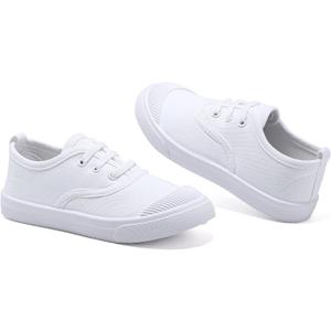 Boys Girls White Shoes for Kids Canvas Sneaker Slip-on Light Weight Comfortable Causal Skin-Friendly Walking Shoes (8.5 Toddler, Lace-up White)