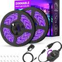 Dimmable Black Light Strip Kit 40ft/12M 720 LEDs, 12V Flexible Blacklight Fixtures, 385nm-400nm, Black Light LED Strips for Glow Party Fluorescent Poster Halloween Indoor Bedroom Decor, Non-Waterproof