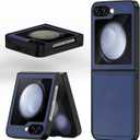 Rumwot for Samsung Z Flip 6 Case, Genuine Leather, Slim Fit-Drop and Scratch Resistant Phone Cover for Samsung Galaxy Z Flip6 Leather Case 5G 2024, Hard PC Shell Ultra - Blue