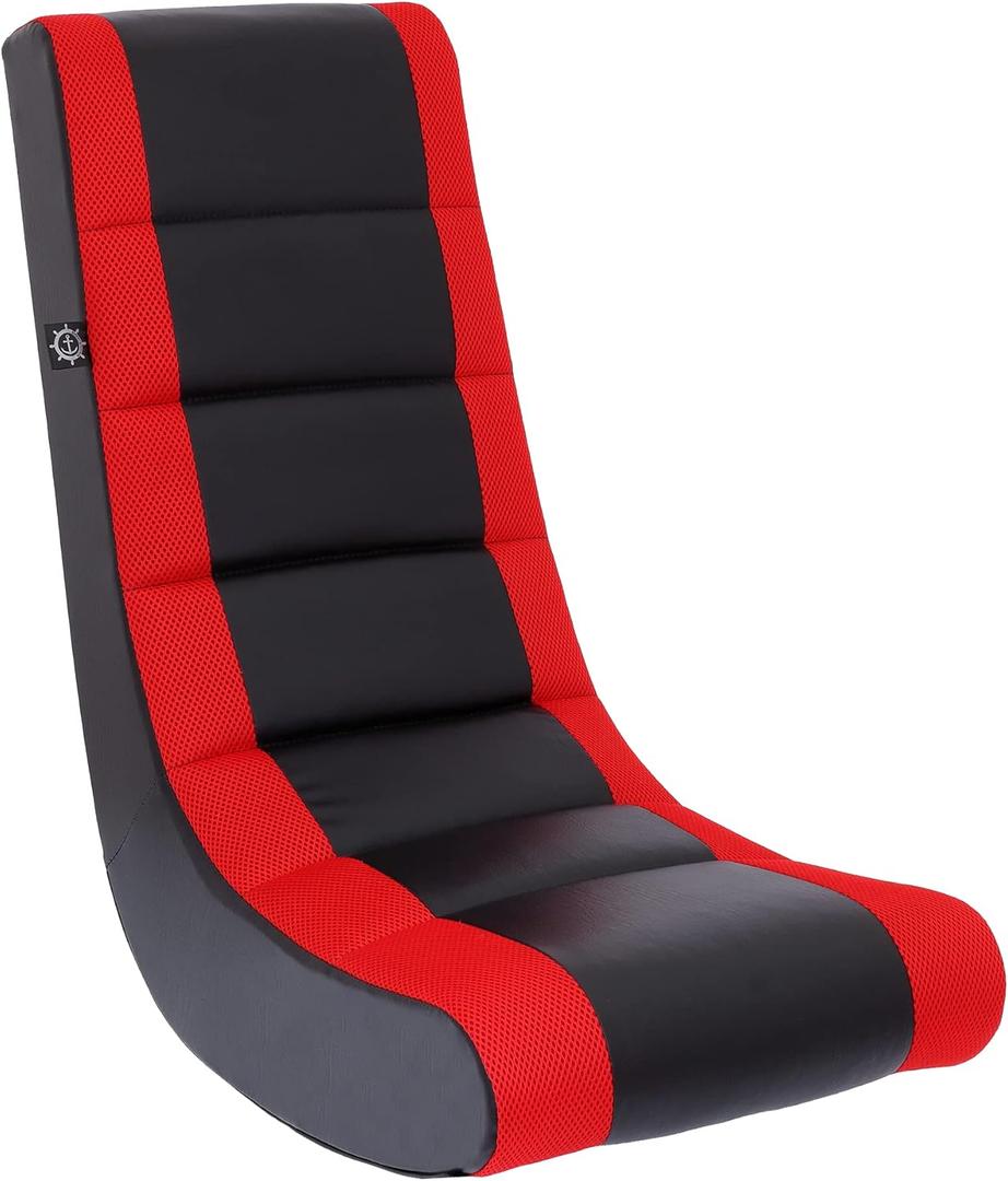 The Crew Furniture Classic Video Rocker Floor Gaming Chair, for Kids and Teens, PU Faux Leather & Polyester Mesh, Black/Red