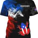 Men's Puerto Rico Flag T-Shirt 3D Frog Print Short Sleeve Shirt Novelty Casual Round Neck Top Unisex (M)