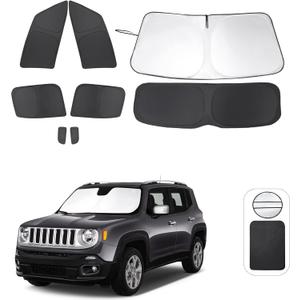 TINGLU Window Shades for Jeep Renegade 2015-2024 Accessories Car Side Full Windows Rear Triangular Windshield Sun Shade Sun UV Rays Privacy Protection for Camping Napping 8PCS