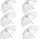 Clear Umbrella Bulk,Cute Colorful Transparent Stick Rain Umbrellas Windproof Waterproof with J Hook Handle for Wedding Guests Bride Groom Photography Daily Use Family Friend Gift