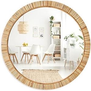 Barnyard Designs 26" Rattan Round Bathroom Mirror - Boho Mirror for Nursery Wall Decor - Handmade Wicker Rattan Mirrors for Wall with Rustic Design - Add Farmhouse Elegance to Your Home Decor