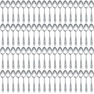 Nuogo 100 Pieces Dinner Spoons Set 6.69 Inches Silverware Spoons Bulk Stainless Steel Food Grade Tablespoons for Home Restaurant Kitchen Dishwasher Safe