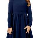 Yoklass Girls Dresses Round Neck A Line Stretchy Long Sleeve Holiday Party Dress Navy 10-11 Years (Blue, XL)