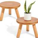 Yanbaga 2 Pack Wood Plant Stand Indoor, 11-12" Mid Century Modern Plant Stand Holder with Growth Ring, Plant Stool Display Stand for Flower Pots , Outdoor, Garden, Patio