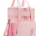 Large Lunch Bag Box for Women - Dual Compartment Waterproof Reusable Insulated Lunch Box for Women Wide-Open Tote Cooler Bag For Working Picnic Hiking (16L, Pink)