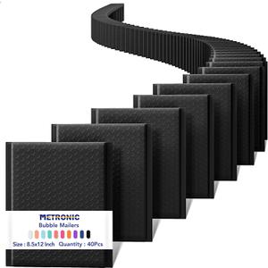 Metronic Bubble Mailers 8.5x12" 40 Pack Black Padded Envelopes Usable Size 8.5 x 11" Strong Adhesion Bubble Envelopes Medium Mailing Envelopes Bubble Padded for Small Business Shipping Books Clothes