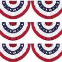 2x4Ft American Flag Bunting Patriotic Decorations,6 Pcs USA Pleated Fan Flag Brass Grommets Quality, Large Size Half Fan Banner Indoor/Outdoor Decorations for 4th of July, Memorial Day and Veterans Da