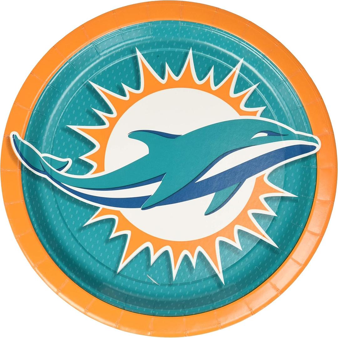 NFL Miami Dolphins Round Paper Plates - 9" (6 Packs of 8) - Perfect for Game Day Parties & Tailgates